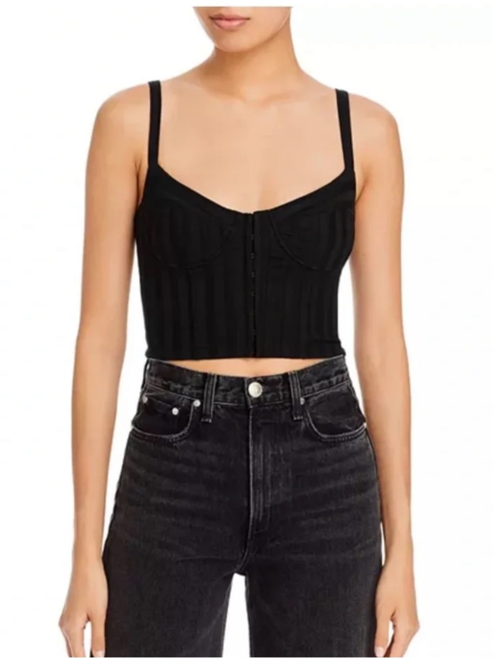 Jonathan Simkhai Black Ribbed Cropped Bustier Top, NWOT